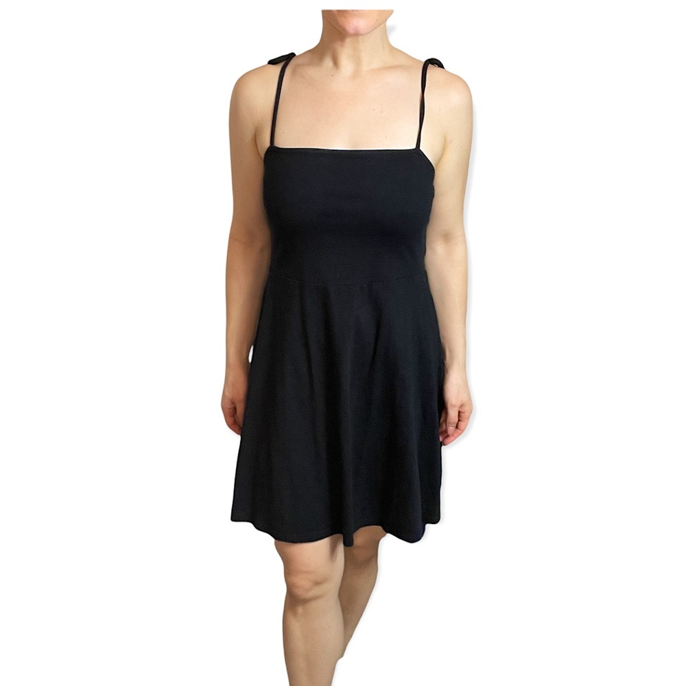 ASOS Black Swing Dress with Tie Straps Size 8